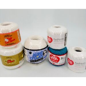 6 Aunt Lydia's & Red Heart Crochet Thread Classic 3 & 10 Cotton White Teal Blue